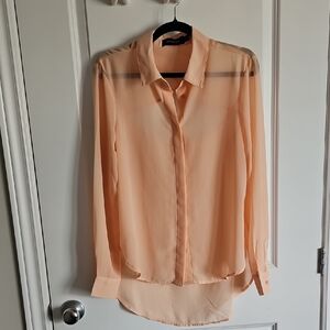 2/$20 Mink Pink - Peach Sheer Button-Up High/Low Blouse - Size Small